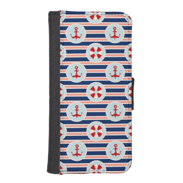 Nautical Stripes And Dots Pattern iPhone Wallet Case (Front)