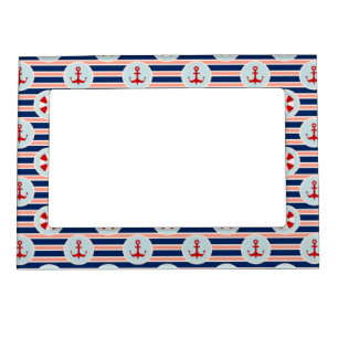 Nautical Stripes And Dots Pattern Magnetic Photo Frame