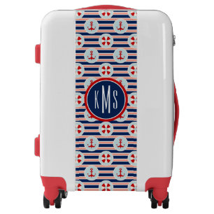 Nautical Stripes And Dots Pattern  Monogram Luggage