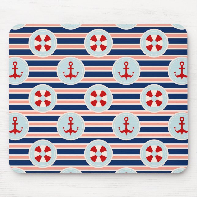 Nautical Stripes And Dots Pattern Mouse Pad (Front)