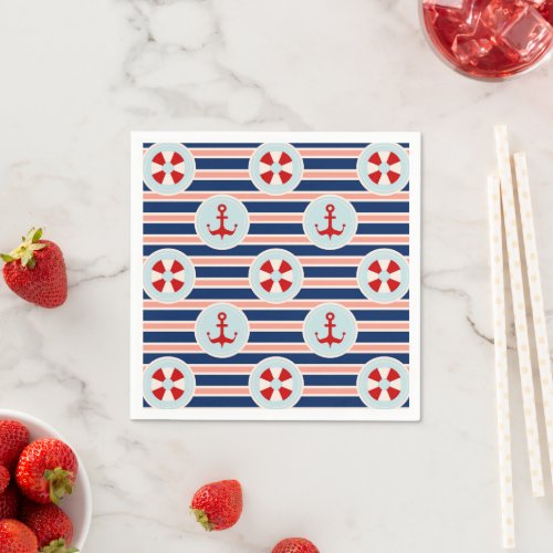 Nautical Stripes And Dots Pattern Napkins