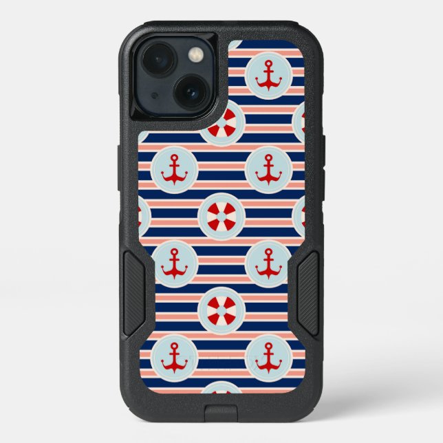 Nautical Stripes And Dots Pattern Otterbox iPhone Case (Back)