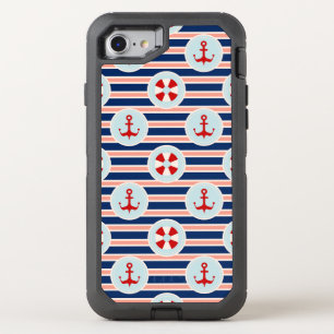Nautical Stripes And Dots Pattern OtterBox Defender iPhone SE/8/7 Case
