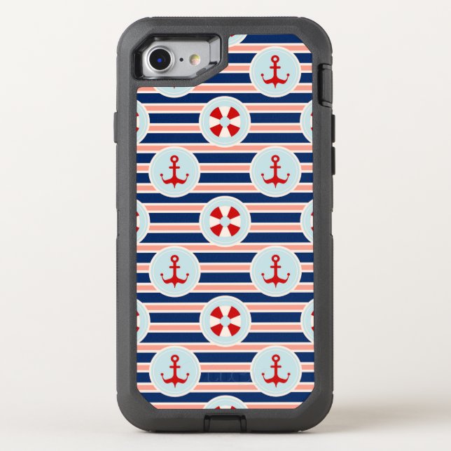 Nautical Stripes And Dots Pattern Otterbox iPhone Case (Back)