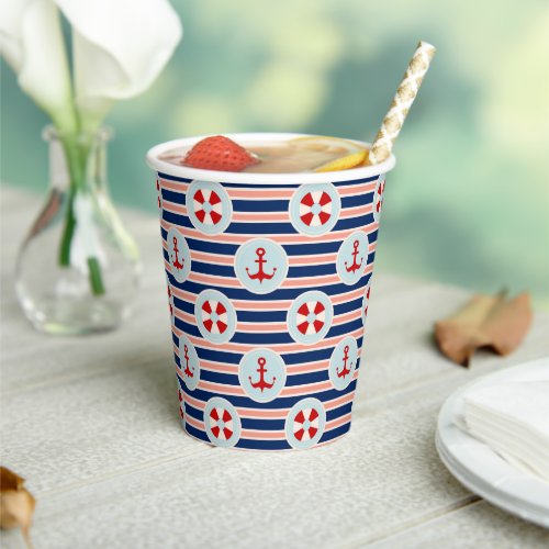 Nautical Stripes And Dots Pattern Paper Cups
