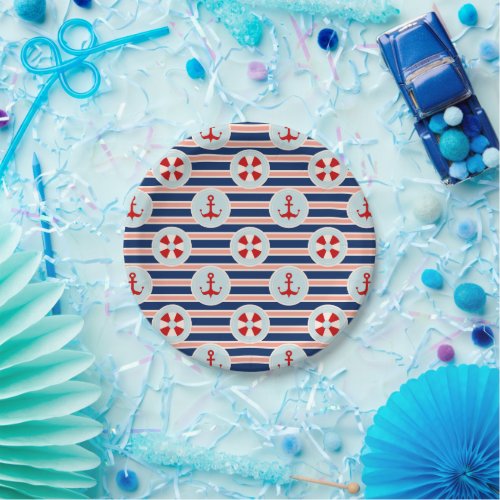 Nautical Stripes And Dots Pattern Paper Plates