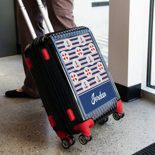 Nautical Stripes And Dots Pattern  Personalize Luggage