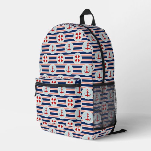 Nautical Stripes And Dots Pattern Printed Backpack