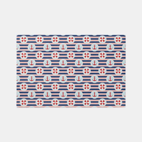 Nautical Stripes And Dots Pattern Rug