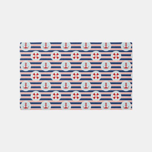 Nautical Stripes And Dots Pattern Rug