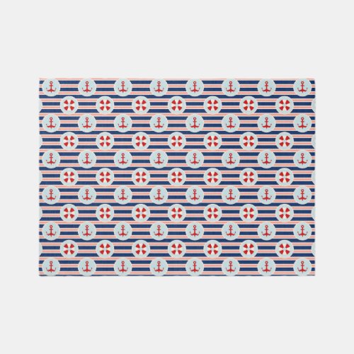 Nautical Stripes And Dots Pattern Rug