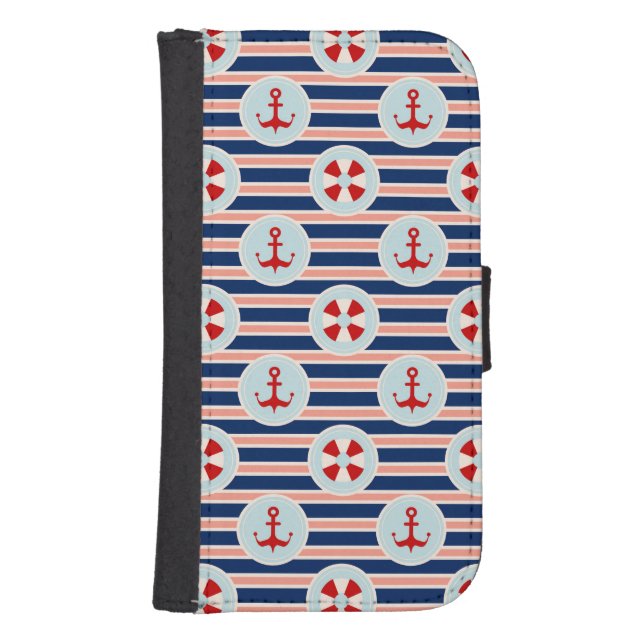 Nautical Stripes And Dots Pattern Samsung Galaxy Wallet Case (Front)