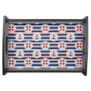 Nautical Stripes And Dots Pattern Serving Tray