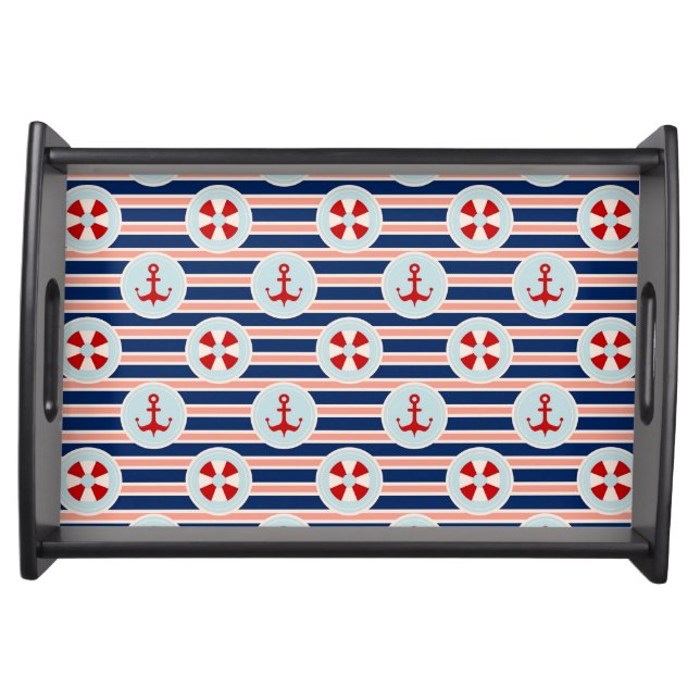 Nautical Stripes And Dots Pattern Serving Tray (Front)