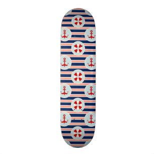 Nautical Stripes And Dots Pattern Skateboard Deck