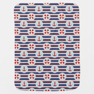 Nautical Stripes And Dots Pattern Stroller Blanket