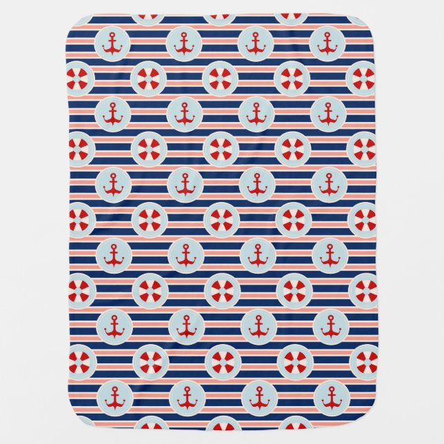Nautical Stripes And Dots Pattern Stroller Blanket (Front)