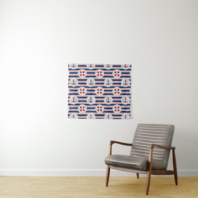 Nautical Stripes And Dots Pattern Tapestry (In Situ (Horizontal))