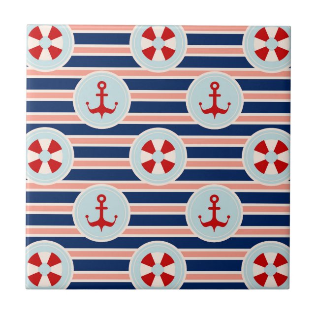 Nautical Stripes And Dots Pattern Tile (Front)