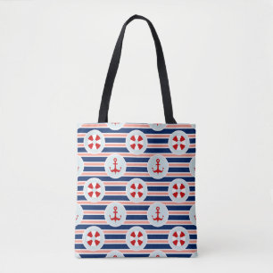 Nautical Stripes And Dots Pattern Tote Bag