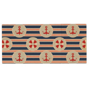 Nautical Stripes And Dots Pattern Wood USB Flash Drive