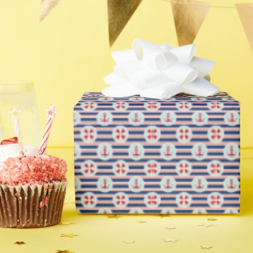 Nautical Stripes And Dots Pattern Wrapping Paper