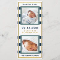 Nautical Stripes Birth Announcement Photo Card
