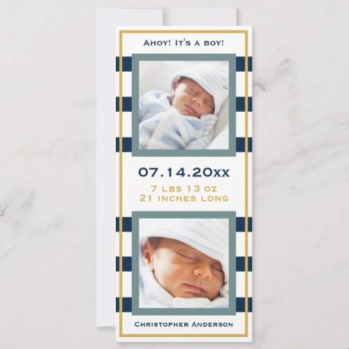 Nautical Stripes Birth Announcement Photo Card