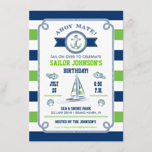 Nautical Stripes Birthday Invitation