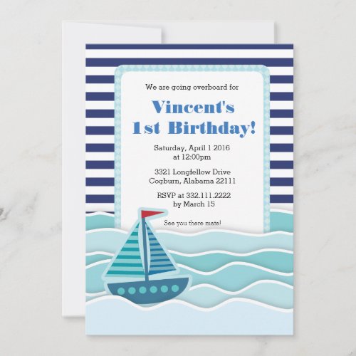 Nautical Stripes Birthday Party Invitation