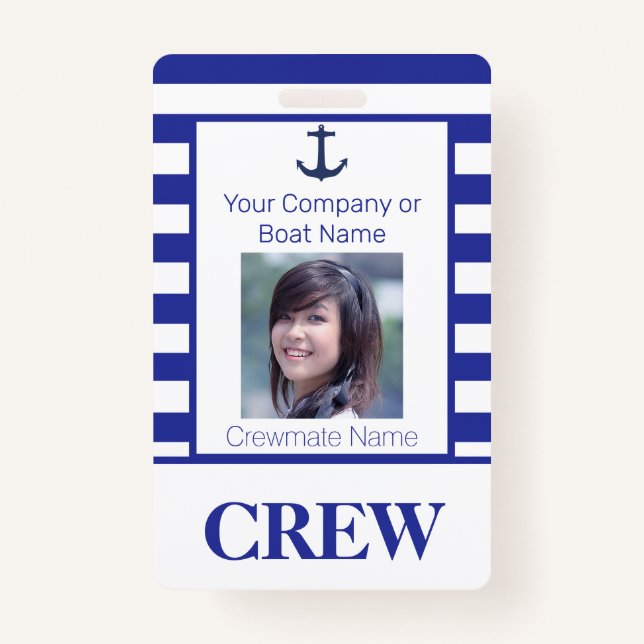 Nautical Stripes Boat Crew Photo ID Badge (Front)
