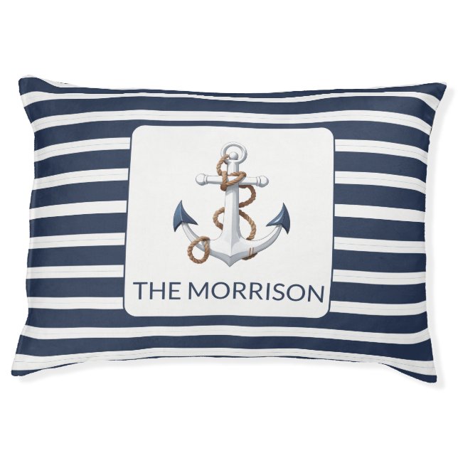  Nautical Stripes Boat Name Customize  Dog Bed (Front)