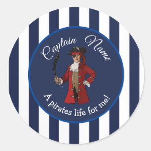 Nautical Stripes Boy Pirate Classic Round Sticker