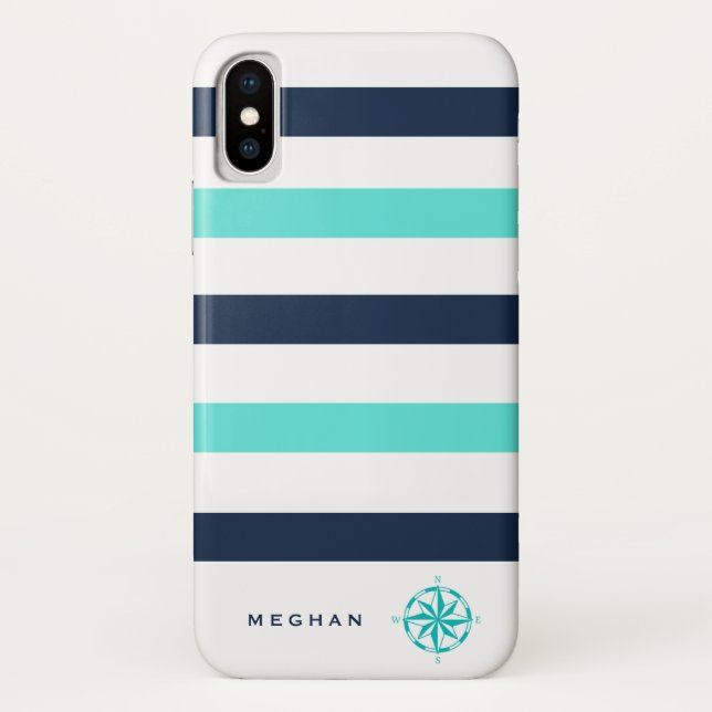 nautical stripes compass monogram Case-Mate iPhone case (Back)
