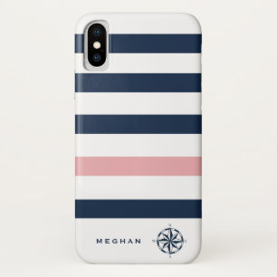 nautical stripes compass monogram iPhone x case
