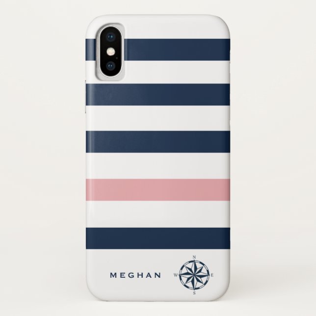 nautical stripes compass monogram Case-Mate iPhone case (Back)