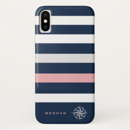 nautical stripes compass monogram iPhone x case