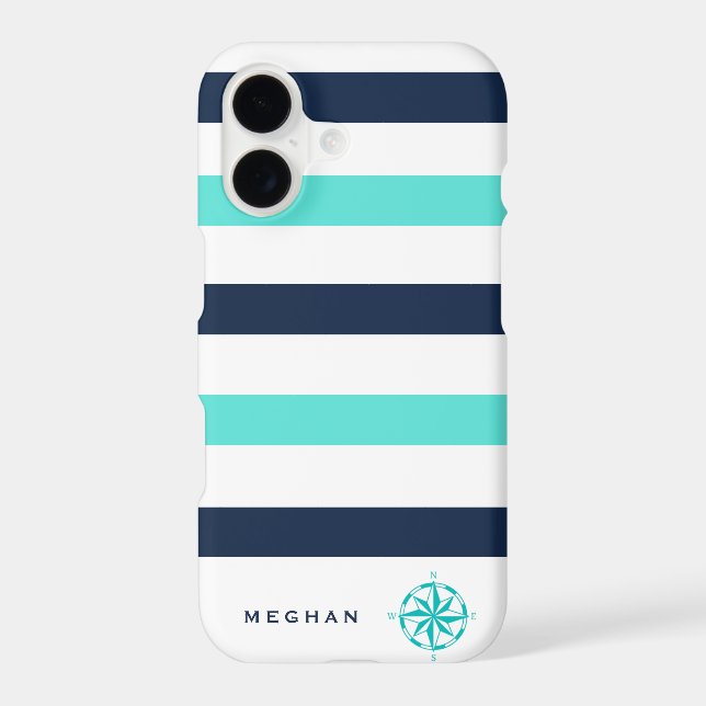 nautical stripes compass monogram iphone case (Back)