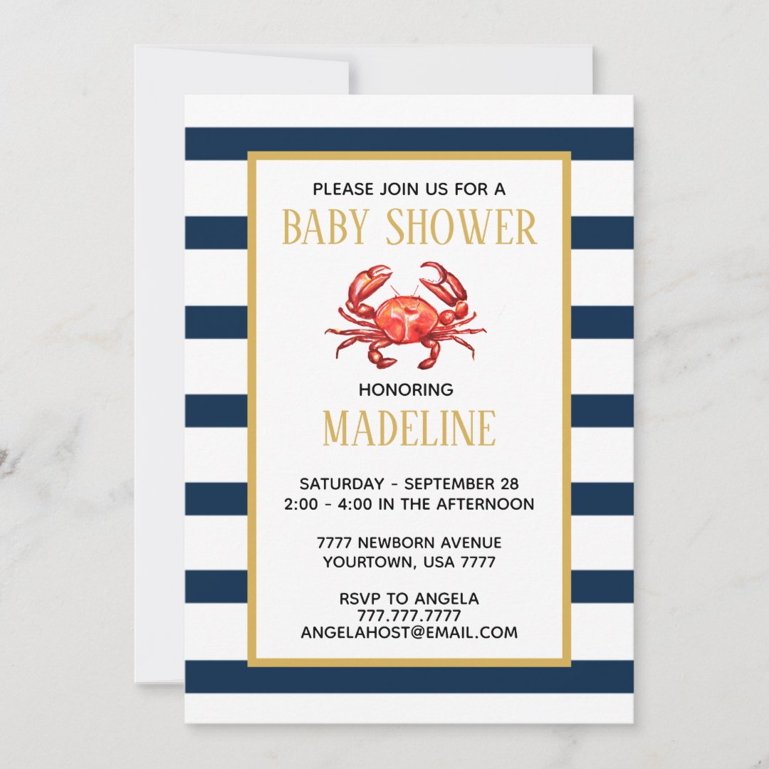 Nautical Stripes Crab Baby Shower Invitation | Zazzle