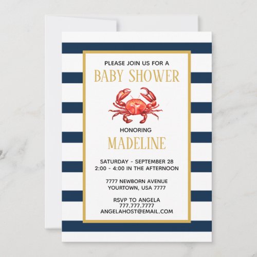 Nautical Stripes Crab Baby Shower Invitation