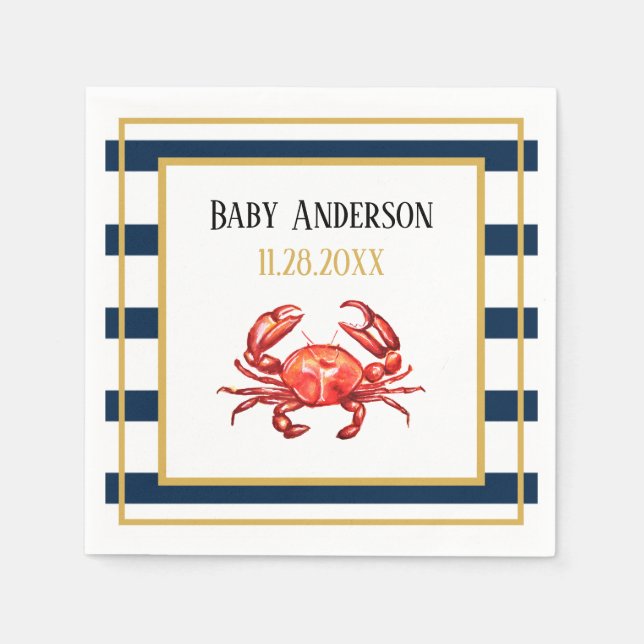 Nautical Stripes Crab Baby Shower Napkins (Front)