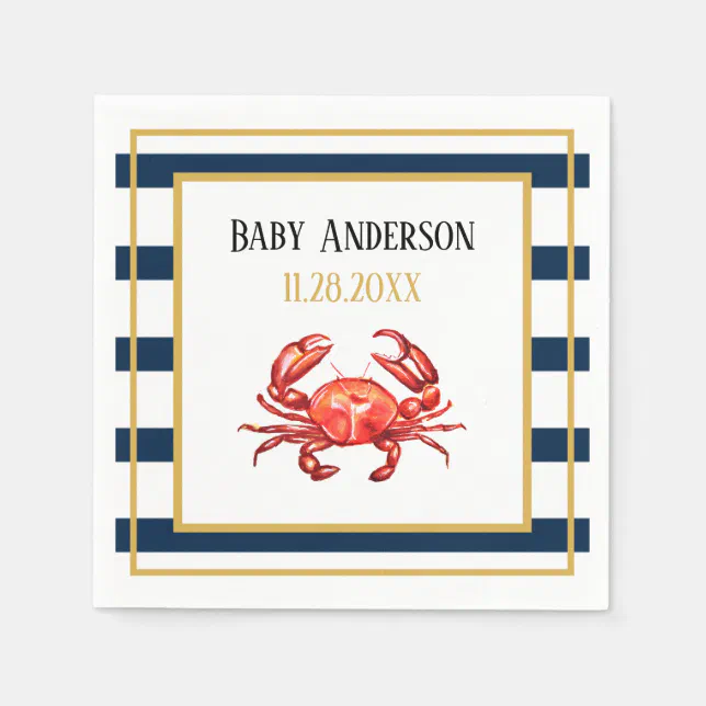 Nautical Stripes Crab Baby Shower Napkins | Zazzle