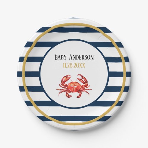 Nautical Stripes Crab Baby Shower Paper Plates