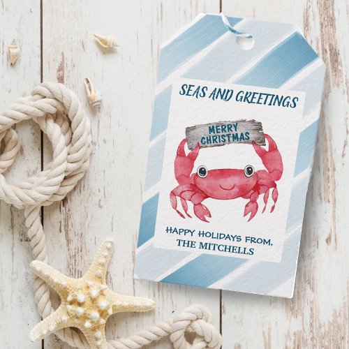Nautical Stripes Crab Seas and Greetings Holiday Gift Tags