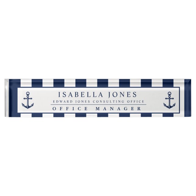 Nautical Stripes Custom Anchor Desk Name Plate (Front)