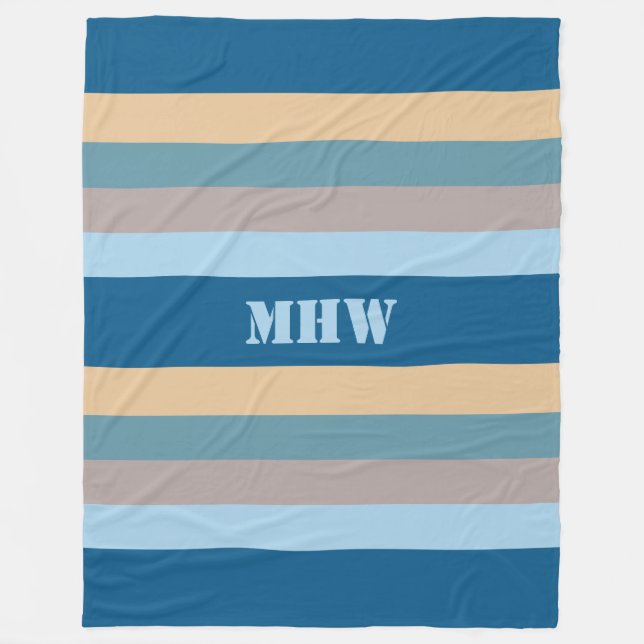 Nautical Stripes custom monogram fleece blankets (Front)