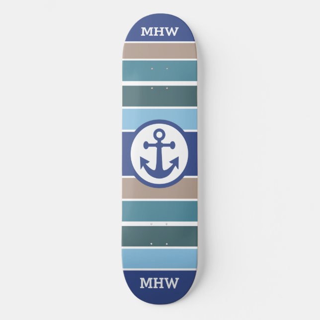 Nautical Stripes custom monogram skateboards (Front)