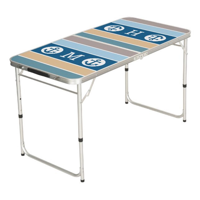Nautical Stripes custom monograms ping pong tables (Angled)