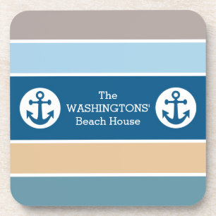 Nautical Stripes custom text coaster set