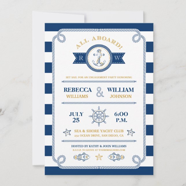Nautical Stripes Engagement Party Invitation (Front)